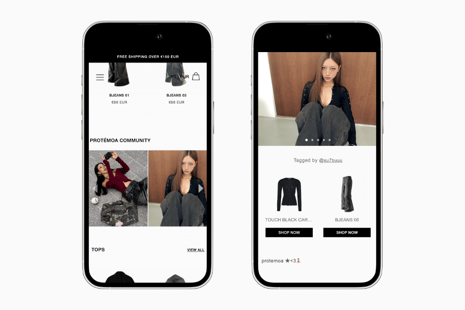 Tagged UGC Instagram feed on Protemoa storefront